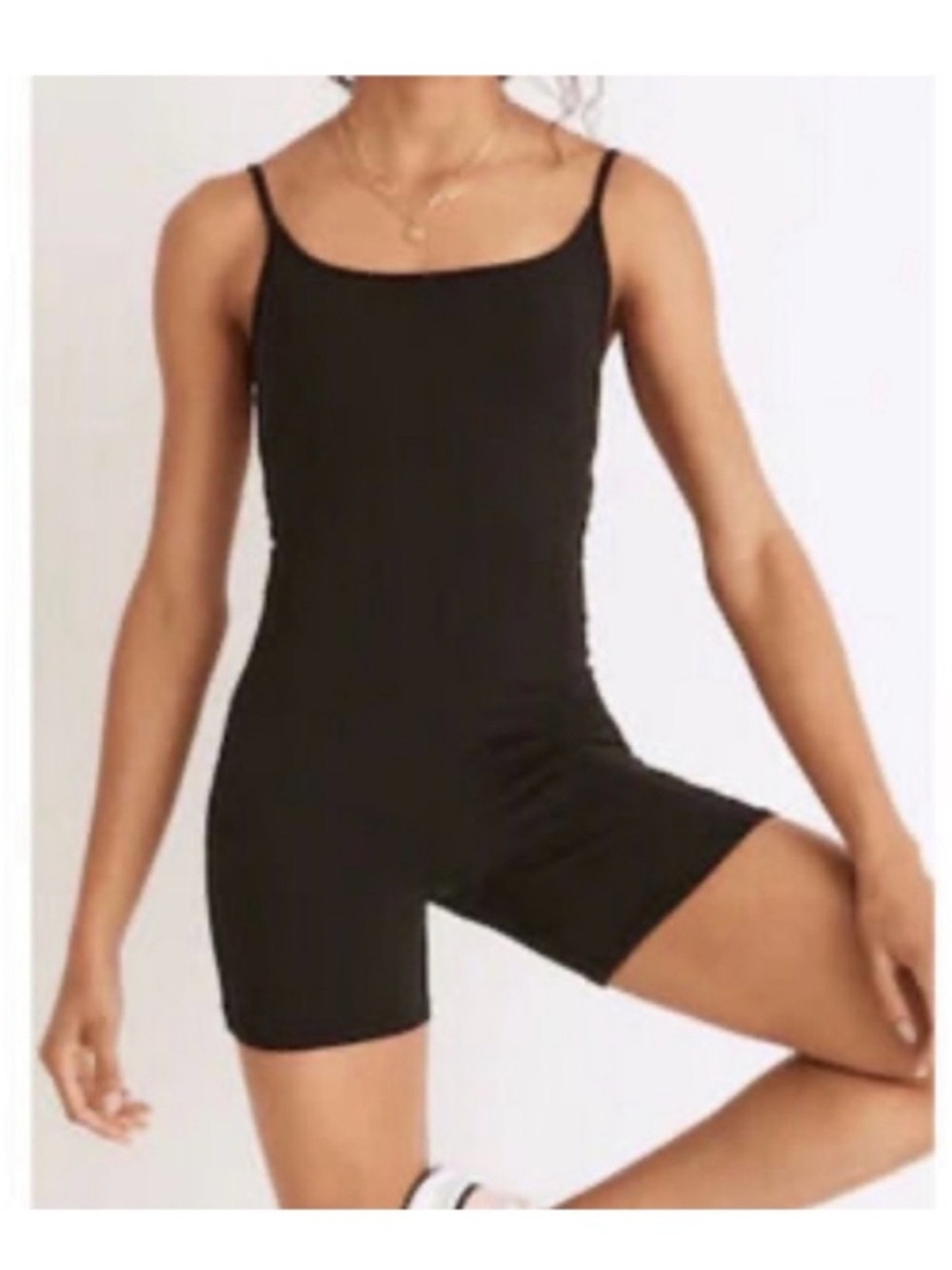 Madewell Black Seamless Cami Romper with Thin Straps